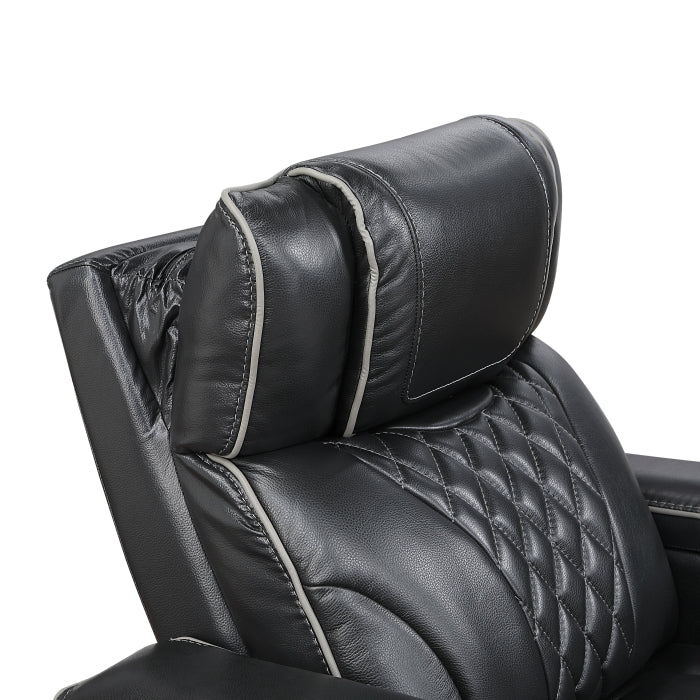 8449BK-2PWHM Power Double Reclining Love Seat with Center Console, Power Headrests, Storage Arms with Cup Holders, Wireless charger,  Air Massage and Heat, LED Lighting and Charging Ports - 8449BK-2PWHM