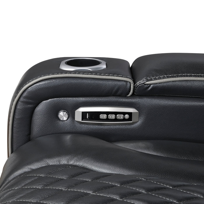 8449BK-2PWHM Power Double Reclining Love Seat with Center Console, Power Headrests, Storage Arms with Cup Holders, Wireless charger,  Air Massage and Heat, LED Lighting and Charging Ports - 8449BK-2PWHM