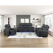 8449BK-2PWHM Power Double Reclining Love Seat with Center Console, Power Headrests, Storage Arms with Cup Holders, Wireless charger,  Air Massage and Heat, LED Lighting and Charging Ports - 8449BK-2PWHM