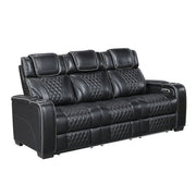 8449BK-3PWHM Power Double Reclining Sofa with Center Drop-Down Cup Holders, Power Headrests, Storage Arms with Cup holders, Reading Lights, Wireless Charger, Air Massage and Heat, LED Lighting and Charging Ports - 8449BK-3PWHM
