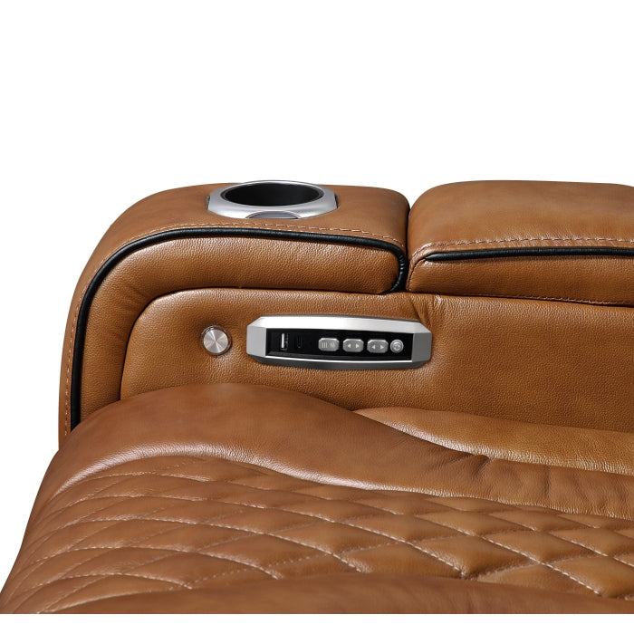 8449BR-1PWHM Power Reclining Chair with Power Headrest, Storage Arms with Cup Holders, Air Massage and Heat, LED Lighting and Charging Ports - 8449BR-1PWHM