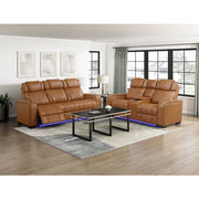 8449BR-2PWHM Power Double Reclining Love Seat with Center Console, Power Headrests, Storage Arms with Cup Holders, Wireless charger,  Air Massage and Heat, LED Lighting and Charging Ports - 8449BR-2PWHM