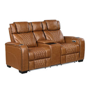 8449BR-2PWHM Power Double Reclining Love Seat with Center Console, Power Headrests, Storage Arms with Cup Holders, Wireless charger,  Air Massage and Heat, LED Lighting and Charging Ports - 8449BR-2PWHM