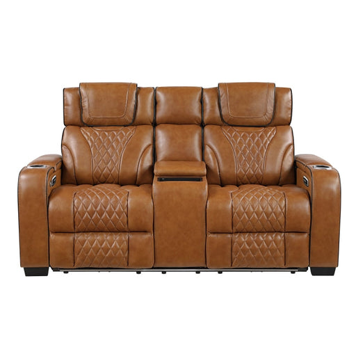 8449BR-2PWHM Power Double Reclining Love Seat with Center Console, Power Headrests, Storage Arms with Cup Holders, Wireless charger,  Air Massage and Heat, LED Lighting and Charging Ports - 8449BR-2PWHM