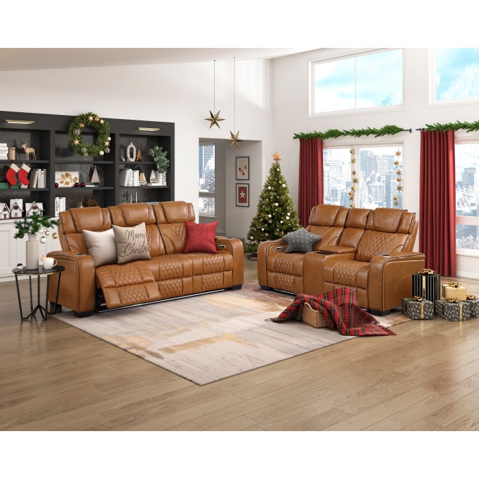 8449BR-2PWHM Power Double Reclining Love Seat with Center Console, Power Headrests, Storage Arms with Cup Holders, Wireless charger,  Air Massage and Heat, LED Lighting and Charging Ports - 8449BR-2PWHM