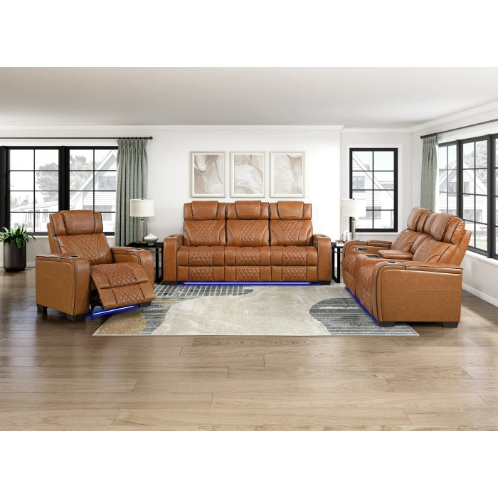 8449BR-2PWHM Power Double Reclining Love Seat with Center Console, Power Headrests, Storage Arms with Cup Holders, Wireless charger,  Air Massage and Heat, LED Lighting and Charging Ports - 8449BR-2PWHM