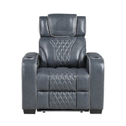 8449BU-1PWHM Power Reclining Chair with Power Headrest, Storage Arms with Cup Holders, Air Massage and Heat, LED Lighting and Charging Ports - 8449BU-1PWHM