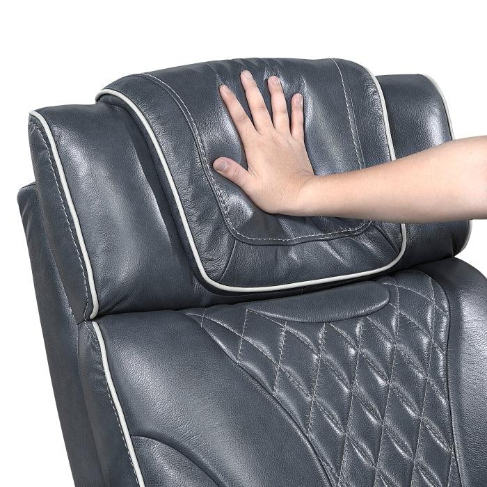 8449BU-1PWHM Power Reclining Chair with Power Headrest, Storage Arms with Cup Holders, Air Massage and Heat, LED Lighting and Charging Ports - 8449BU-1PWHM