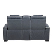 8449BU-2PWHM Power Double Reclining Love Seat with Center Console, Power Headrests, Storage Arms with Cup Holders, Wireless charger,  Air Massage and Heat, LED Lighting and Charging Ports - 8449BU-2PWHM