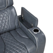 8449BU-2PWHM Power Double Reclining Love Seat with Center Console, Power Headrests, Storage Arms with Cup Holders, Wireless charger,  Air Massage and Heat, LED Lighting and Charging Ports - 8449BU-2PWHM