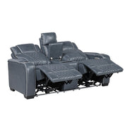 8449BU-2PWHM Power Double Reclining Love Seat with Center Console, Power Headrests, Storage Arms with Cup Holders, Wireless charger,  Air Massage and Heat, LED Lighting and Charging Ports - 8449BU-2PWHM
