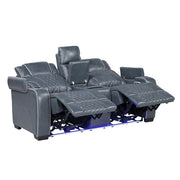 8449BU-2PWHM Power Double Reclining Love Seat with Center Console, Power Headrests, Storage Arms with Cup Holders, Wireless charger,  Air Massage and Heat, LED Lighting and Charging Ports - 8449BU-2PWHM