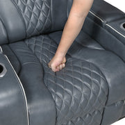 8449BU-2PWHM Power Double Reclining Love Seat with Center Console, Power Headrests, Storage Arms with Cup Holders, Wireless charger,  Air Massage and Heat, LED Lighting and Charging Ports - 8449BU-2PWHM