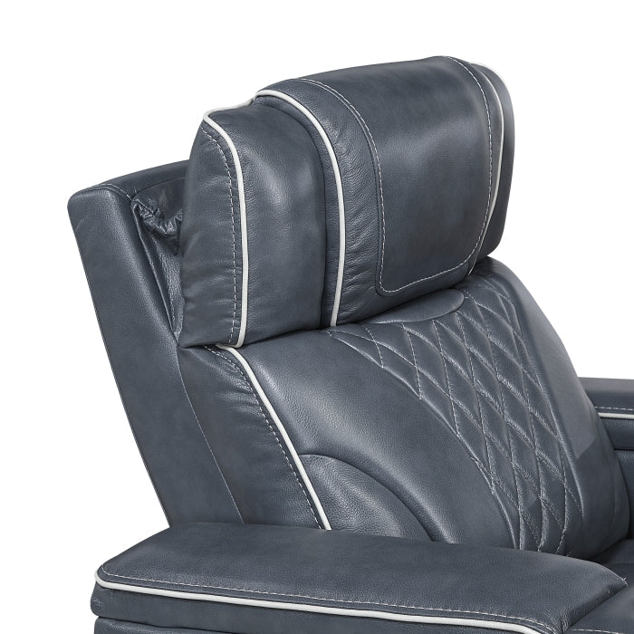 8449BU-2PWHM Power Double Reclining Love Seat with Center Console, Power Headrests, Storage Arms with Cup Holders, Wireless charger,  Air Massage and Heat, LED Lighting and Charging Ports - 8449BU-2PWHM