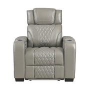 8449GY-1PWHM Power Reclining Chair with Power Headrest, Storage Arms with Cup Holders, Air Massage and Heat, LED Lighting and Charging Ports - 8449GY-1PWHM