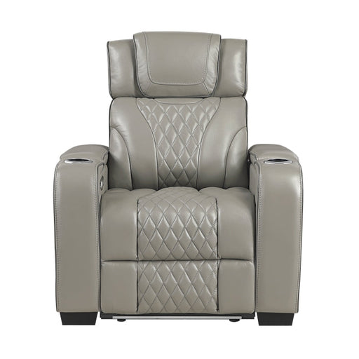8449GY-1PWHM Power Reclining Chair with Power Headrest, Storage Arms with Cup Holders, Air Massage and Heat, LED Lighting and Charging Ports - 8449GY-1PWHM