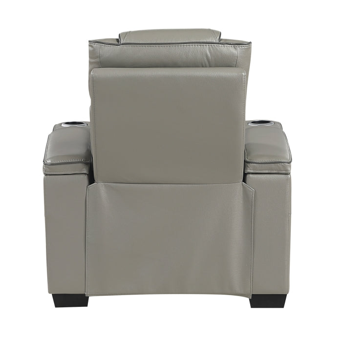 8449GY-1PWHM Power Reclining Chair with Power Headrest, Storage Arms with Cup Holders, Air Massage and Heat, LED Lighting and Charging Ports - 8449GY-1PWHM