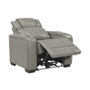 8449GY-1PWHM Power Reclining Chair with Power Headrest, Storage Arms with Cup Holders, Air Massage and Heat, LED Lighting and Charging Ports - 8449GY-1PWHM