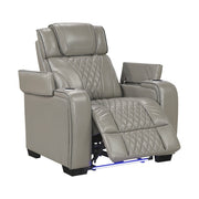 8449GY-1PWHM Power Reclining Chair with Power Headrest, Storage Arms with Cup Holders, Air Massage and Heat, LED Lighting and Charging Ports - 8449GY-1PWHM