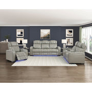8449GY-1PWHM Power Reclining Chair with Power Headrest, Storage Arms with Cup Holders, Air Massage and Heat, LED Lighting and Charging Ports - 8449GY-1PWHM