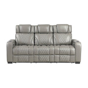 8449GY-3PWHM Power Double Reclining Sofa with Center Drop-Down Cup Holders, Power Headrests, Storage Arms with Cup holders, Reading Lights, Wireless Charger, Air Massage and Heat, LED Lighting and Charging Ports - 8449GY-3PWHM