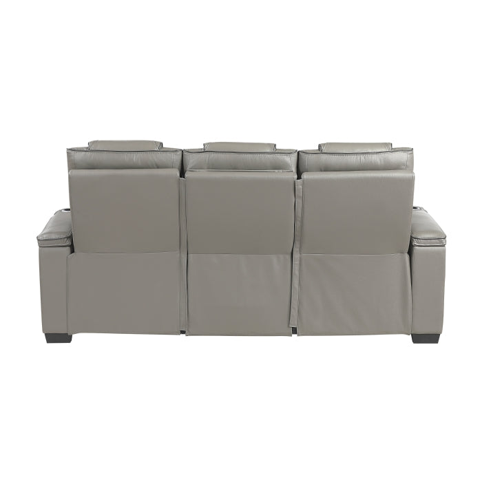 8449GY-3PWHM Power Double Reclining Sofa with Center Drop-Down Cup Holders, Power Headrests, Storage Arms with Cup holders, Reading Lights, Wireless Charger, Air Massage and Heat, LED Lighting and Charging Ports - 8449GY-3PWHM