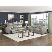 8449GY-3PWHM Power Double Reclining Sofa with Center Drop-Down Cup Holders, Power Headrests, Storage Arms with Cup holders, Reading Lights, Wireless Charger, Air Massage and Heat, LED Lighting and Charging Ports - 8449GY-3PWHM