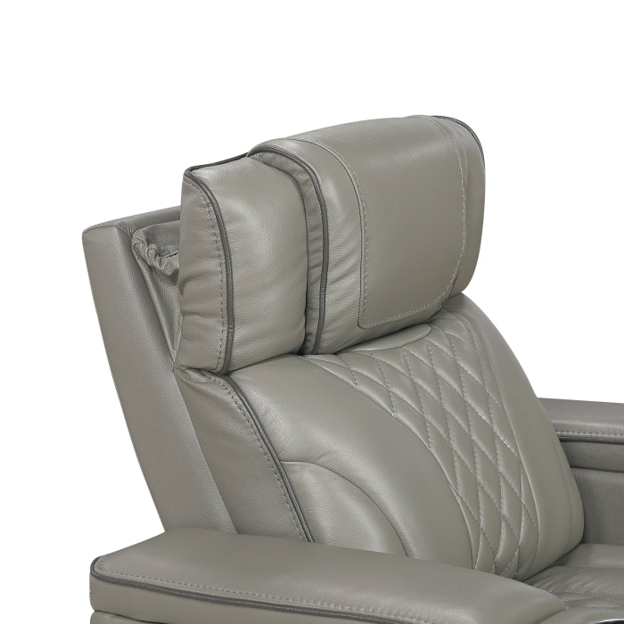 8449GY-3PWHM Power Double Reclining Sofa with Center Drop-Down Cup Holders, Power Headrests, Storage Arms with Cup holders, Reading Lights, Wireless Charger, Air Massage and Heat, LED Lighting and Charging Ports - 8449GY-3PWHM