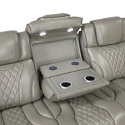 8449GY-3PWHM Power Double Reclining Sofa with Center Drop-Down Cup Holders, Power Headrests, Storage Arms with Cup holders, Reading Lights, Wireless Charger, Air Massage and Heat, LED Lighting and Charging Ports - 8449GY-3PWHM