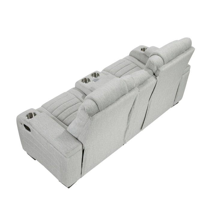 8455GRY-2 Double Reclining Love Seat with Center Console, Wireless Speakers, Storage Arms, Cup holders and LED - 8455GRY-2