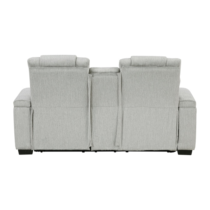 8455GRY-2 Double Reclining Love Seat with Center Console, Wireless Speakers, Storage Arms, Cup holders and LED - 8455GRY-2