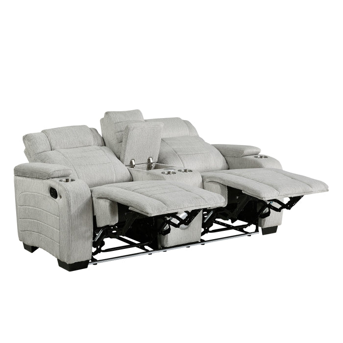 8455GRY-2 Double Reclining Love Seat with Center Console, Wireless Speakers, Storage Arms, Cup holders and LED - 8455GRY-2