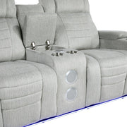8455GRY-2 Double Reclining Love Seat with Center Console, Wireless Speakers, Storage Arms, Cup holders and LED - 8455GRY-2