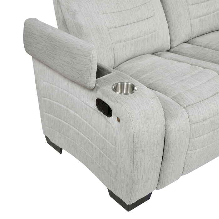 8455GRY-2 Double Reclining Love Seat with Center Console, Wireless Speakers, Storage Arms, Cup holders and LED - 8455GRY-2