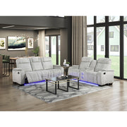 8455GRY-2 Double Reclining Love Seat with Center Console, Wireless Speakers, Storage Arms, Cup holders and LED - 8455GRY-2