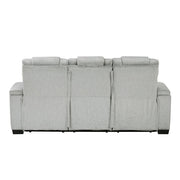 8455GRY-3 Double Reclining Sofa with Center Drop-Down Cup Holders, Storage Arms, Cup Holders, Reading Lights, Magazine Bag, Receptacles, Charging Ports and LED - 8455GRY-3