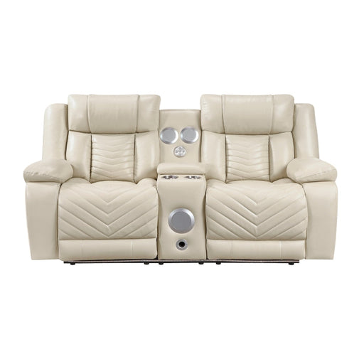 8457BEG-2PW Power Double Reclining Love Seat with Center Console, Wireless Speakers, LED and Charging Ports - 8457BEG-2PW
