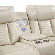 8457BEG-2PW Power Double Reclining Love Seat with Center Console, Wireless Speakers, LED and Charging Ports - 8457BEG-2PW
