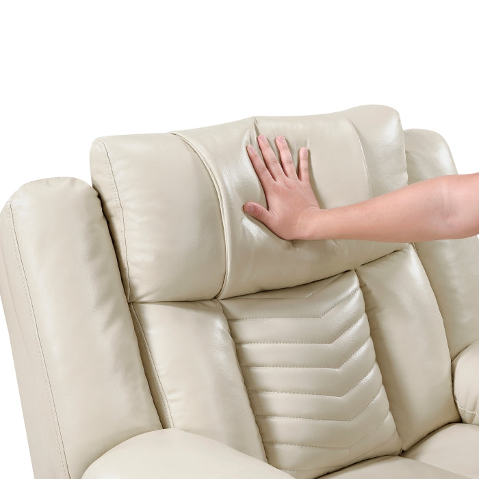 8457BEG-2PW Power Double Reclining Love Seat with Center Console, Wireless Speakers, LED and Charging Ports - 8457BEG-2PW