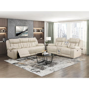 8457BEG-2PW Power Double Reclining Love Seat with Center Console, Wireless Speakers, LED and Charging Ports - 8457BEG-2PW