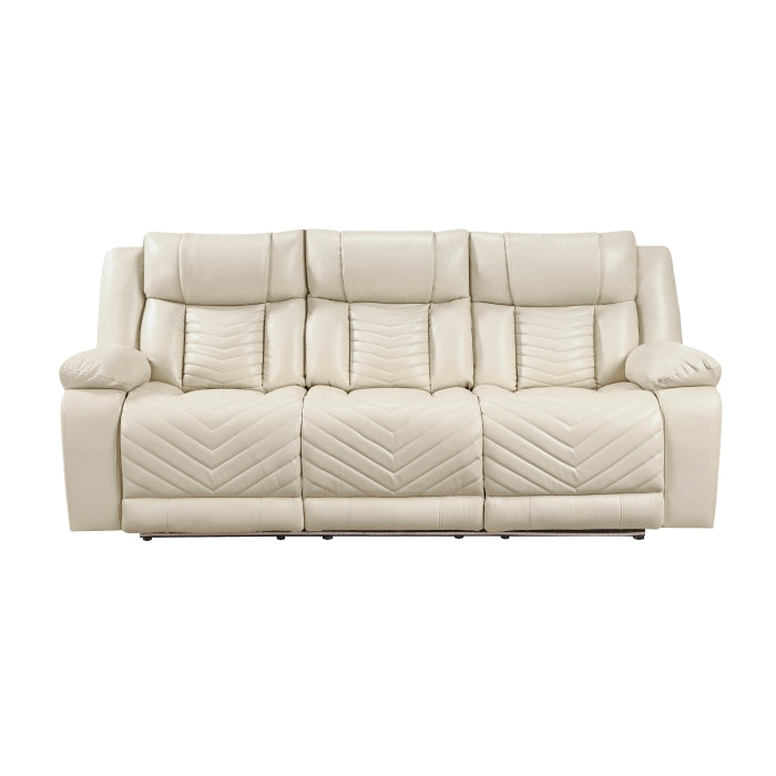 8457BEG-3PW Power Double Reclining Sofa with Center Drop-Down Cup Holders, Wireless Charger, Magazine Bag, LED and Charging Ports - 8457BEG-3PW