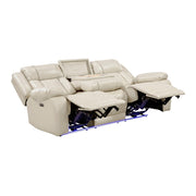 8457BEG-3PW Power Double Reclining Sofa with Center Drop-Down Cup Holders, Wireless Charger, Magazine Bag, LED and Charging Ports - 8457BEG-3PW