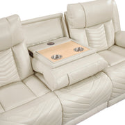 8457BEG-3PW Power Double Reclining Sofa with Center Drop-Down Cup Holders, Wireless Charger, Magazine Bag, LED and Charging Ports - 8457BEG-3PW