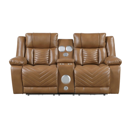 8457BRW-2PW Power Double Reclining Love Seat with Center Console, Wireless Speakers, LED and Charging Ports - 8457BRW-2PW