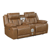 8457BRW-2PW Power Double Reclining Love Seat with Center Console, Wireless Speakers, LED and Charging Ports - 8457BRW-2PW