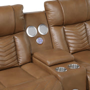 8457BRW-2PW Power Double Reclining Love Seat with Center Console, Wireless Speakers, LED and Charging Ports - 8457BRW-2PW