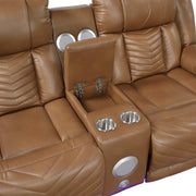 8457BRW-2PW Power Double Reclining Love Seat with Center Console, Wireless Speakers, LED and Charging Ports - 8457BRW-2PW