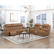 8457BRW-2PW Power Double Reclining Love Seat with Center Console, Wireless Speakers, LED and Charging Ports - 8457BRW-2PW