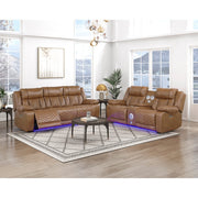 8457BRW-2PW Power Double Reclining Love Seat with Center Console, Wireless Speakers, LED and Charging Ports - 8457BRW-2PW