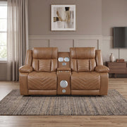 8457BRW-2PW Power Double Reclining Love Seat with Center Console, Wireless Speakers, LED and Charging Ports - 8457BRW-2PW